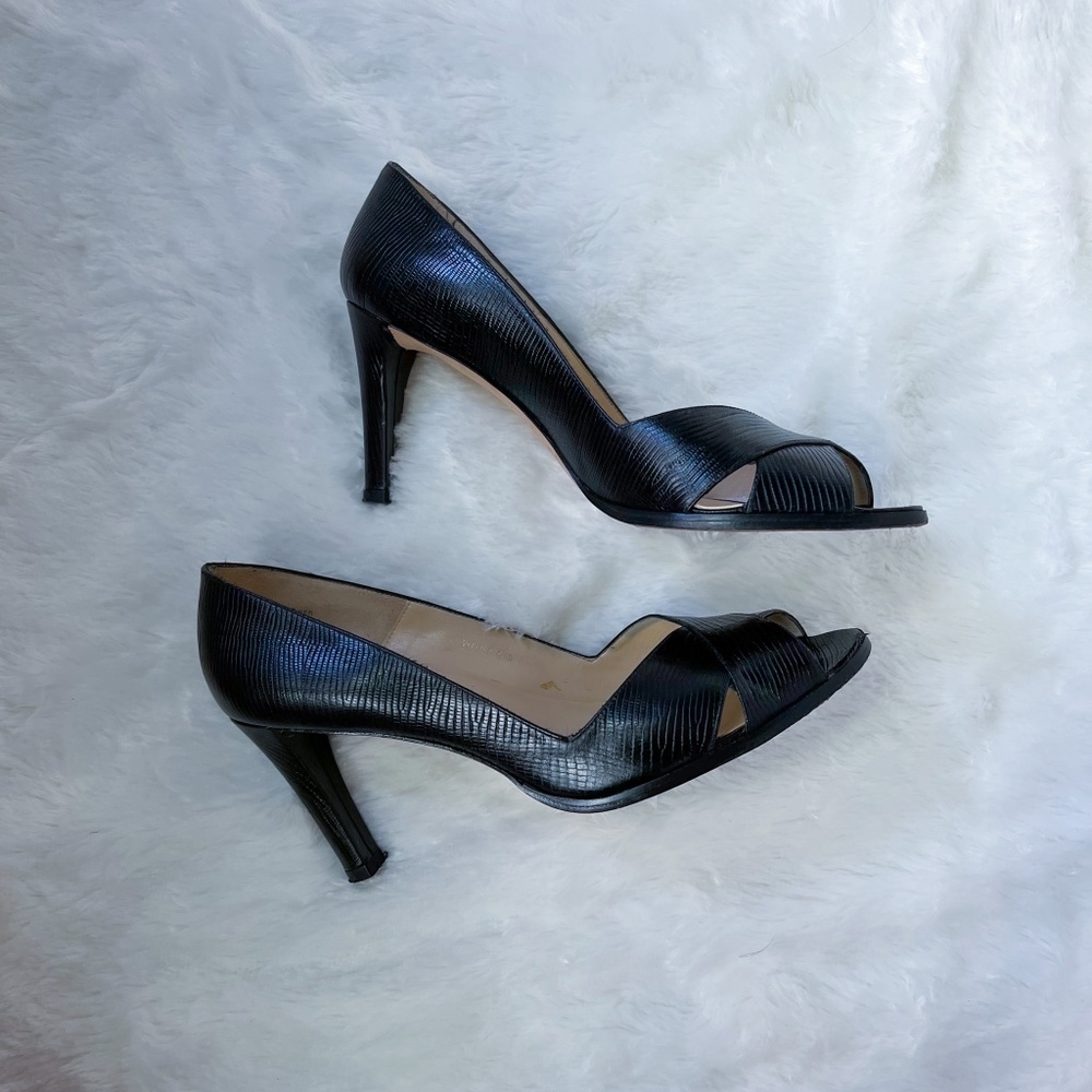 Lauren Ralph Lauren | Whelming Made in Spain Black Lizard Print Textured Leather - Picture 4 of 14